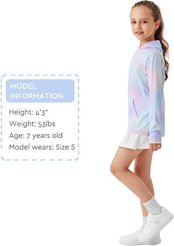 Girls Long Sleeve Shirts Thumbholes Kids UPF 50+ Sun Shirt Lightweight Athletic Hoodies with Pocket in Saudi Arabia