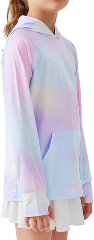 Girls Long Sleeve Shirts Thumbholes Kids UPF 50+ Sun Shirt Lightweight Athletic Hoodies with Pocket in Saudi Arabia