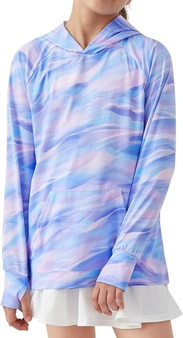 Girls Long Sleeve Shirts Thumbholes Kids UPF 50+ Sun Shirt Lightweight Athletic Hoodies with Pocket in Saudi Arabia