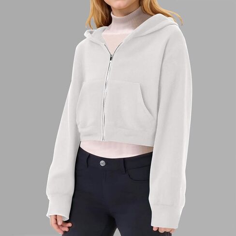 Girls Sweatshirt - Full-Zip Cropped Hoodies, Fleece Cute y2k Aesthetic Clothes, Fall Casual Workout Jackets 5-14 Years in Saudi Arabia
