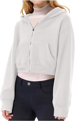 Girls Sweatshirt - Full-Zip Cropped Hoodies, Fleece Cute y2k Aesthetic Clothes, Fall Casual Workout Jackets 5-14 Years in Saudi Arabia