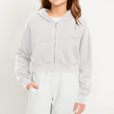 Girls Sweatshirt - Full-Zip Cropped Hoodies, Fleece Cute y2k Aesthetic Clothes, Fall Casual Workout Jackets 5-14 Years in Saudi Arabia