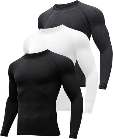 3 Pack Men's Thermal Underwear Shirts Compression Fleece Lined Long Sleeve Athletic Base Layer Cold Weather in Saudi Arabia