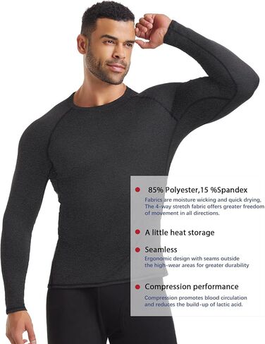 3 Pack Men's Thermal Underwear Shirts Compression Fleece Lined Long Sleeve Athletic Base Layer Cold Weather in Saudi Arabia