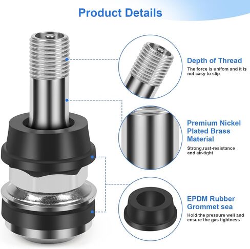 6-Pack TR416 Tire Valve Stems, High Pressure 200 PSI Tubeless Valve Stems, Brass Valve Stems, 1-1/2" Schrader Valve, Fits 0.453" & 0.625" Rim Holes for Cars/Trucks/SUVs/ATVs/Trailers in Saudi Arabia