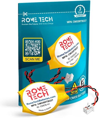 بطارية Rome Tech CMOS BIOS لجهاز Dell G Series G7 7700 / Dell Inspiron 15-5567 / Dell Inspiron 3043 - بطارية احتياطية للكمبيوتر المحمول 3V RTC CR2032 مع كابلين سلكيين in Kuwait