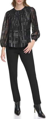 Calvin Klein Women's Long Sleeve Metallic Windowpane Blouse in Saudi Arabia