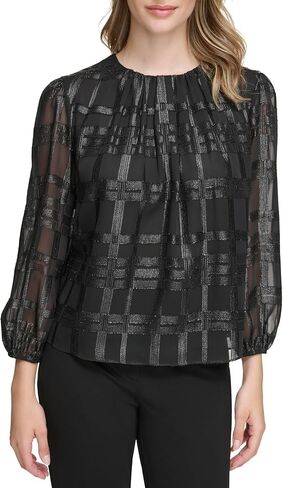 Calvin Klein Women's Long Sleeve Metallic Windowpane Blouse in Saudi Arabia