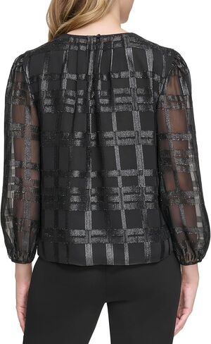 Calvin Klein Women's Long Sleeve Metallic Windowpane Blouse in Saudi Arabia