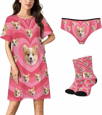 Custom Sleep Gown for Women Personalized Funny Face Pajama Dress Nightgown Customized Photo Pjs Sleepwear Nightshirts in Kuwait