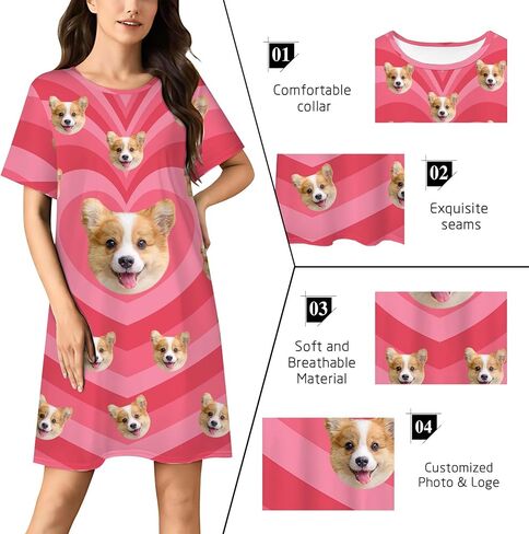 Custom Sleep Gown for Women Personalized Funny Face Pajama Dress Nightgown Customized Photo Pjs Sleepwear Nightshirts in Kuwait