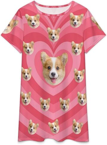 Custom Sleep Gown for Women Personalized Funny Face Pajama Dress Nightgown Customized Photo Pjs Sleepwear Nightshirts in Kuwait
