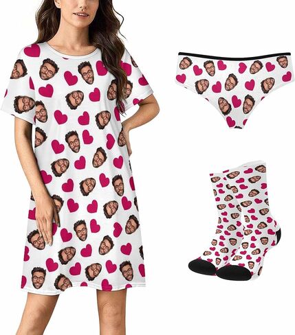 Custom Sleep Gown for Women Personalized Funny Face Pajama Dress Nightgown Customized Photo Pjs Sleepwear Nightshirts in Kuwait