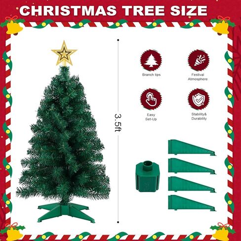 3ft Artificial Christmas Tree with Gold Tree Topper Star, Mini Xmas Pine Tree with 4-Leg Stable Plastic Base, Small Tabletop Christmas Decoration for Home Office Holiday Party Indoor Use in Kuwait