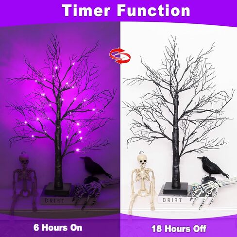 Halloween Decorations Indoor 2 Pack 24 Inch Black Halloween Tree with 48 Orange & Purple Lights, USB or Battery Operated Halloween Table Decorations Lighted Tabletop Spooky Tree Home Decor Office in Saudi Arabia