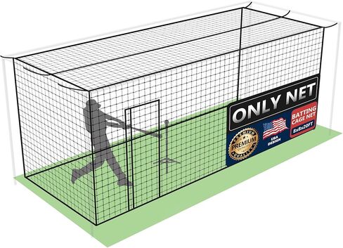 شانترا شبكة قفص الضرب، 55'L/35'L/20'L، شبكة قفص البيسبول والكرة اللينة مغلقة بالكامل - الشبكة فقط - لا تشمل الأعمدة والإطار - شبكة قفص الضرب من البولي إيثيلين مع باب، وشباك الضرب للفناء الخلفي للبيسبول in Kuwait
