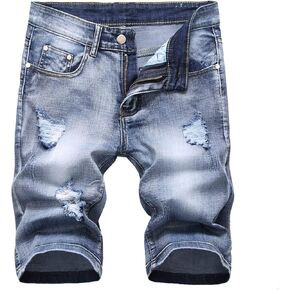 Men's Street Style Jean Shorts Trendy Ripped Knee Lenght Half Jeans Distressed Classic Fit Frayed Short Jean Pants in Saudi Arabia