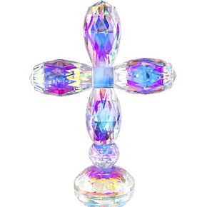 QFkris Crystal Cross Traditional Standing Cross On Base Clear 5'' Tall Glass Tabletop Cross Figurine Christian Decor in Kuwait