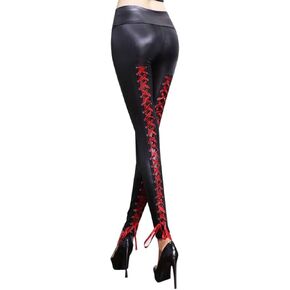 Women's Faux Leather Leggings Stretchy High Waisted Faux Leather Pants,Sexy Legging Cuir Femme Pleather Leggings with Lace-Up Back,One Size Black in Saudi Arabia