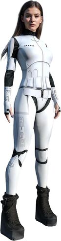 White Space Warrior Bodysuit Women Sci-Fi Armor Cosplay Costume Futuristic Party Jumpsuit with Hidden Zipper in Saudi Arabia