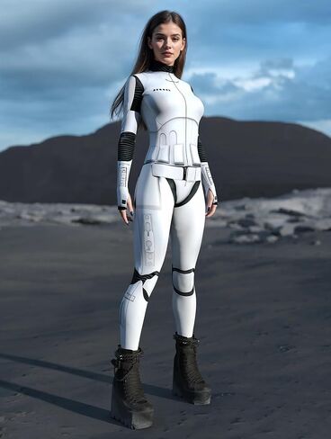 White Space Warrior Bodysuit Women Sci-Fi Armor Cosplay Costume Futuristic Party Jumpsuit with Hidden Zipper in Saudi Arabia