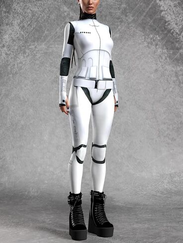 White Space Warrior Bodysuit Women Sci-Fi Armor Cosplay Costume Futuristic Party Jumpsuit with Hidden Zipper in Saudi Arabia