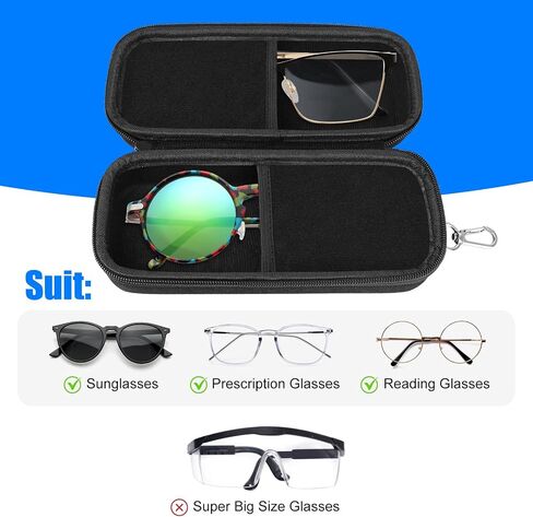 Double Glasses Case with Clip Hard Shell & Zipper Closure 2 Cleaning Cloths & 1 Mini Screwdriver 7.7x3.5x2.4 inch in Saudi Arabia