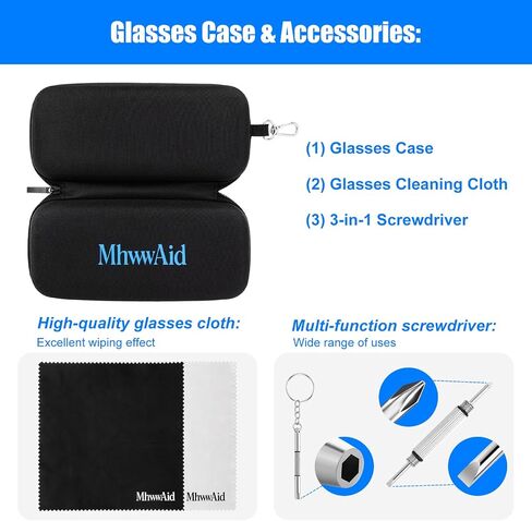 Double Glasses Case with Clip Hard Shell & Zipper Closure 2 Cleaning Cloths & 1 Mini Screwdriver 7.7x3.5x2.4 inch in Saudi Arabia