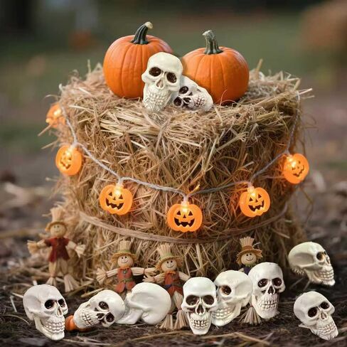 Plastic Skulls 10pcs Realistic Halloween Decorations Spooky Small Skeleton Head for Party Haunted House Garden in Saudi Arabia