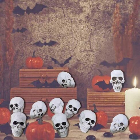 Plastic Skulls 10pcs Realistic Halloween Decorations Spooky Small Skeleton Head for Party Haunted House Garden in Saudi Arabia