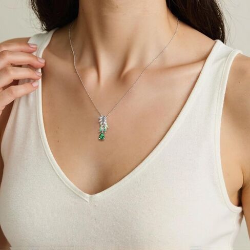 925 Sterling Silver Green Green Gemstone Necklace for Women Christmas Anniversary Homports for زوجة صديقة أسلوب أنيق in Saudi Arabia