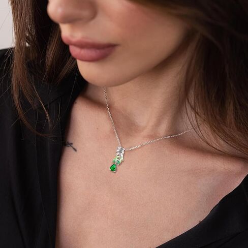 925 Sterling Silver Green Green Gemstone Necklace for Women Christmas Anniversary Homports for زوجة صديقة أسلوب أنيق in Saudi Arabia