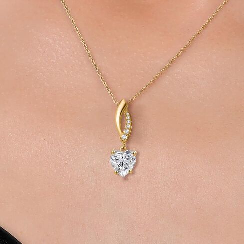 Gem Stone King 2.00 Ct IGI Certified Lab Grown Diamond Pendant Necklace For Women in 14K Yellow Gold | F-G Color | VS Clarity | Gold Necklace For Women | With 18 Inch Gold Chain in Saudi Arabia