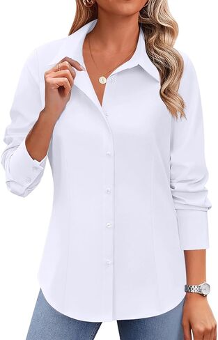 Zeagoo Button Down Shirts for Women Wrinkle Free Long Sleeve Collared Dress Blouses Casual Work Office Tunics Tops in Saudi Arabia