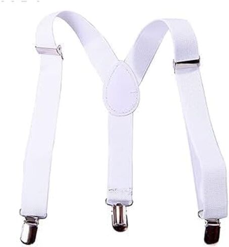 White Kids Adjustable Y-Back Suspenders,Clip on Y-Back Elastic with Metal Clips for Boys Girls, for Kids Adjustable - Elastic Y Shape Suspender Boys' Suspenders in Saudi Arabia