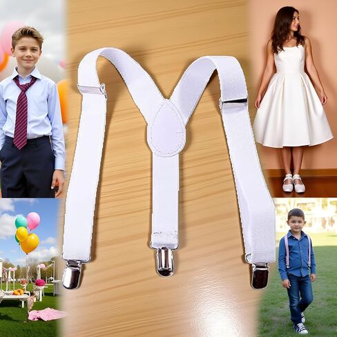 White Kids Adjustable Y-Back Suspenders,Clip on Y-Back Elastic with Metal Clips for Boys Girls, for Kids Adjustable - Elastic Y Shape Suspender Boys' Suspenders in Saudi Arabia