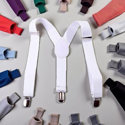 White Kids Adjustable Y-Back Suspenders,Clip on Y-Back Elastic with Metal Clips for Boys Girls, for Kids Adjustable - Elastic Y Shape Suspender Boys' Suspenders in Saudi Arabia
