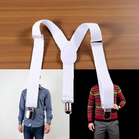 White Kids Adjustable Y-Back Suspenders,Clip on Y-Back Elastic with Metal Clips for Boys Girls, for Kids Adjustable - Elastic Y Shape Suspender Boys' Suspenders in Saudi Arabia