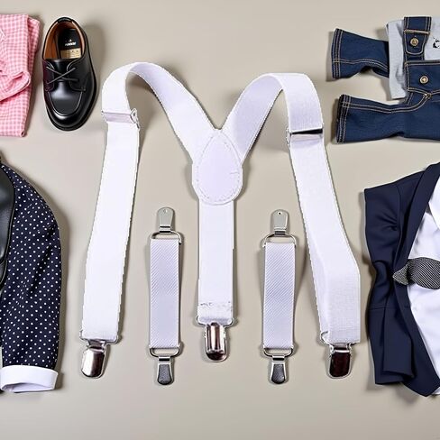 White Kids Adjustable Y-Back Suspenders,Clip on Y-Back Elastic with Metal Clips for Boys Girls, for Kids Adjustable - Elastic Y Shape Suspender Boys' Suspenders in Saudi Arabia