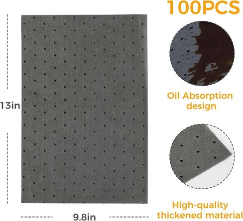 100pack ، رمادي ، 9.8 "× 13" وسادات امتصاص الزيت. منصات امتصاص للخدمة الشاقة لإكسسوارات المرآب ، الطابق السفلي ، إصلاح السيارات ، التحكم في التسرب وحماية الأرضيات. تمتص بسرعة الزيت ، سائل التبريد ، وانسكابات الماء in Kuwait