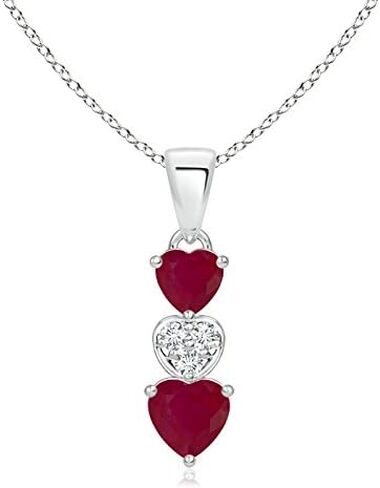 أنجارا قلادة روبي الطبيعية للنساء | متدلي Ruby و Diamond Triple Heart Prendant في 14K الذهب/البلاتين الصلب | عيد ميلاد يوليو ، الذكرى السنوية ، هدية مجوهرات الأحجار الكريمة in Saudi Arabia