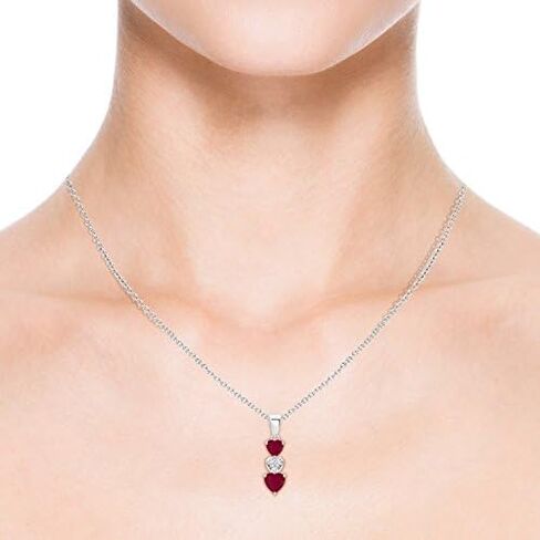 أنجارا قلادة روبي الطبيعية للنساء | متدلي Ruby و Diamond Triple Heart Prendant في 14K الذهب/البلاتين الصلب | عيد ميلاد يوليو ، الذكرى السنوية ، هدية مجوهرات الأحجار الكريمة in Saudi Arabia