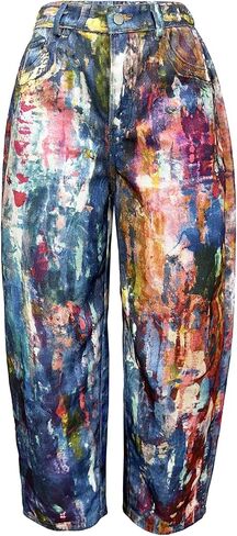 Angsuttc Women’s High Waisted Wide Leg Pants 3D Digital Print Baggy Fit Elastic Waist Y2K Street Style Lounge Pants in Kuwait