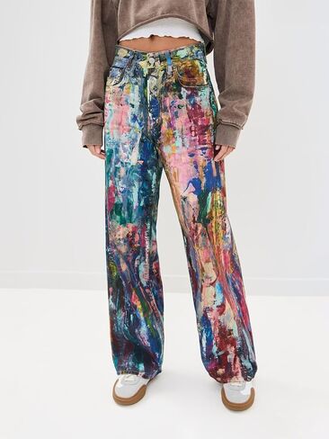 Angsuttc Women’s High Waisted Wide Leg Pants 3D Digital Print Baggy Fit Elastic Waist Y2K Street Style Lounge Pants in Kuwait
