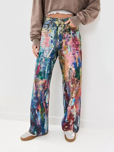 Angsuttc Women’s High Waisted Wide Leg Pants 3D Digital Print Baggy Fit Elastic Waist Y2K Street Style Lounge Pants in Kuwait