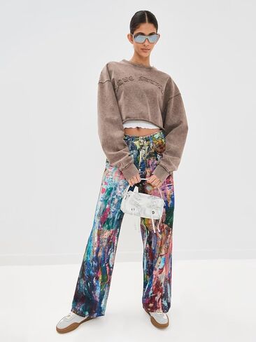 Angsuttc Women’s High Waisted Wide Leg Pants 3D Digital Print Baggy Fit Elastic Waist Y2K Street Style Lounge Pants in Kuwait