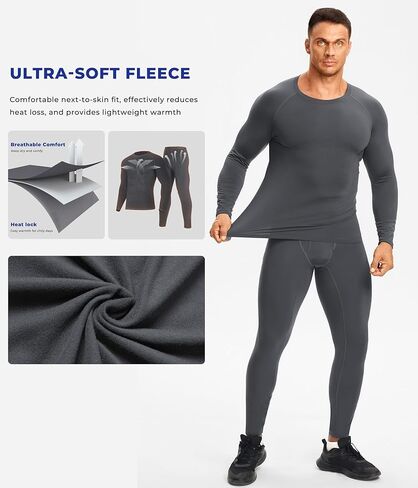 TAILONG Thermal Underwear for Men - Long Johns with Fleece Lined Base Layer Cold Weather Hunting Gear Top Bottom in Kuwait