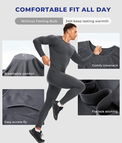 TAILONG Thermal Underwear for Men - Long Johns with Fleece Lined Base Layer Cold Weather Hunting Gear Top Bottom in Kuwait