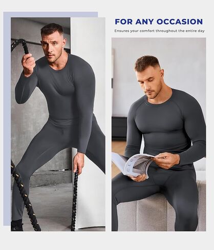 TAILONG Thermal Underwear for Men - Long Johns with Fleece Lined Base Layer Cold Weather Hunting Gear Top Bottom in Kuwait