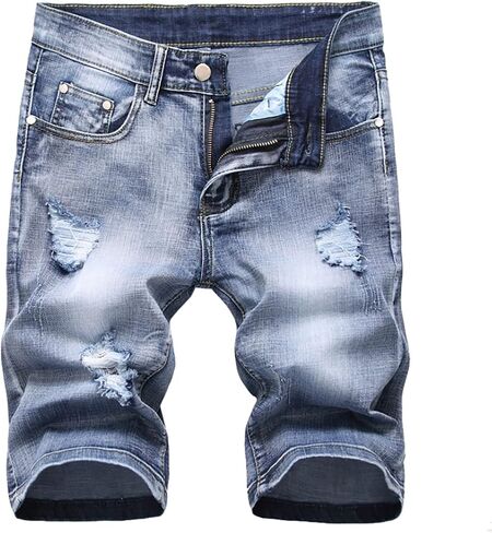 على غرار شارع الرجال شورت شورت عصري ممزق في الركبة Lenght Half Jeans Classic Classic Fit Thoreed Jean Pants in Saudi Arabia